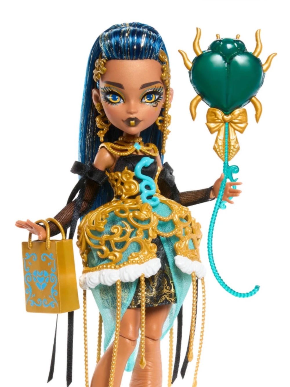 Monster High Cleo “Scary Sweet” doll in teal, gold & black